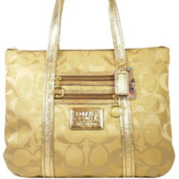 Coach Poppy Op Art Glam Tote Bag in Gold - Picture 2 of 15